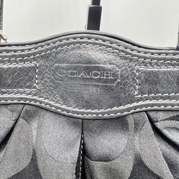 Coach Signature Sateen Garnet Satchel Shoulder Bag Silver/Black No F13906 - Picture 3 of 15